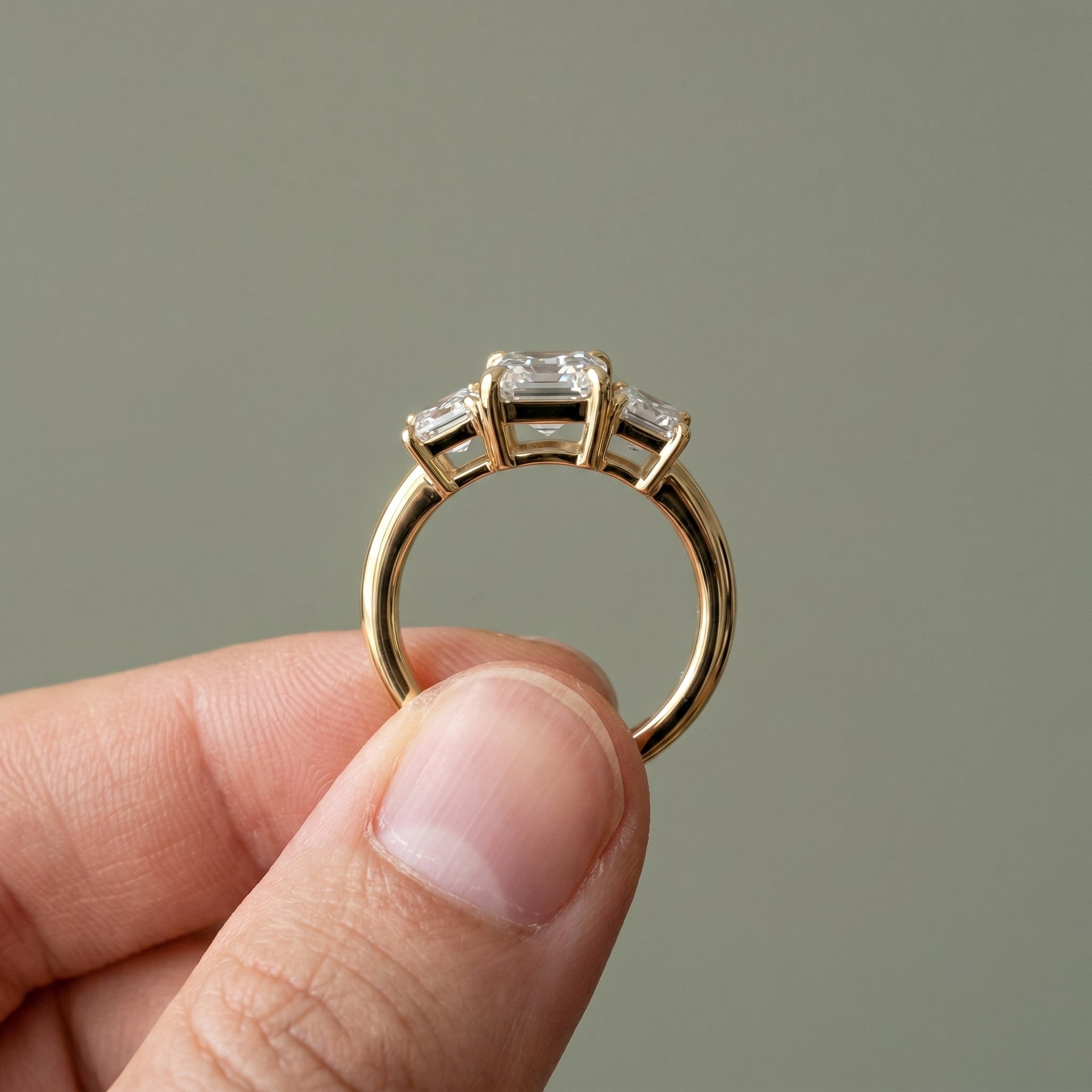 2.5 Carat Emerald Cut Moissanite Three Stone Ring in 925 Sterling Silver