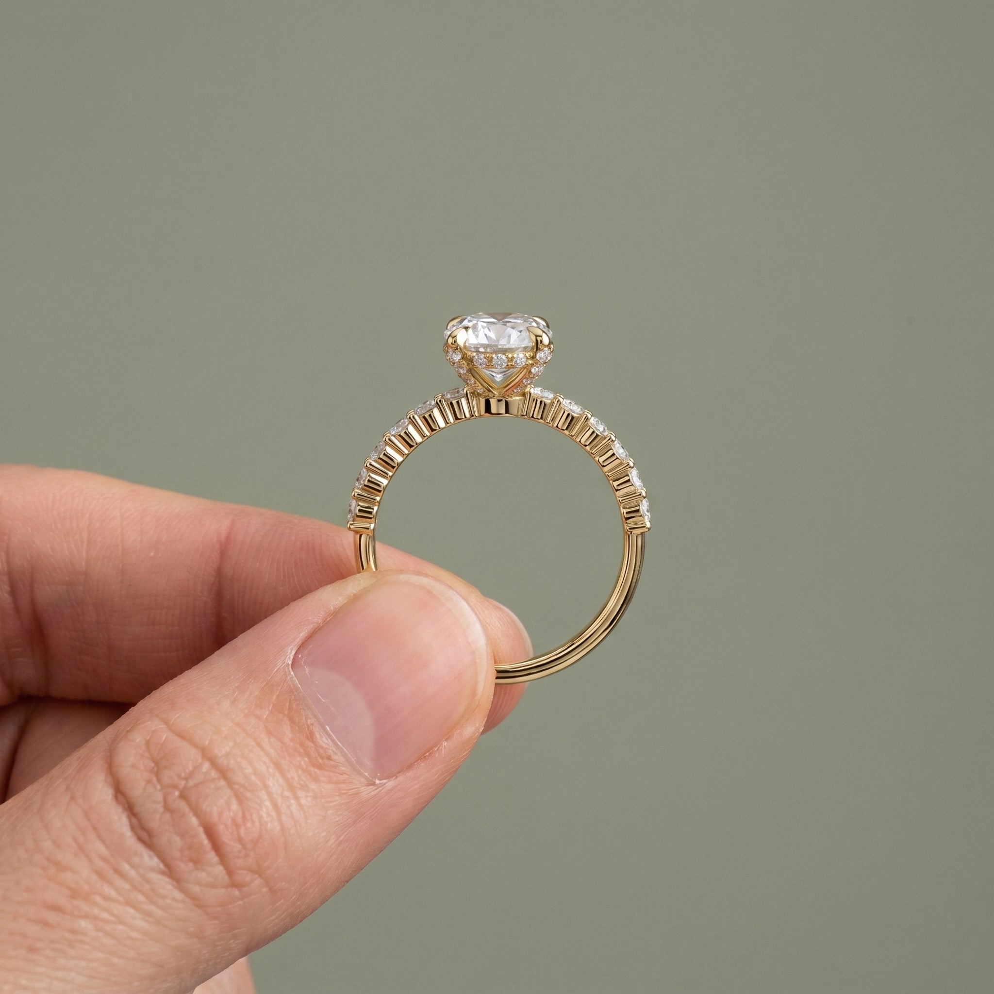 925 Silver Oval Cut Moissanite Engagement Ring – Pavé Diamond Style Band | Pavia Jewels