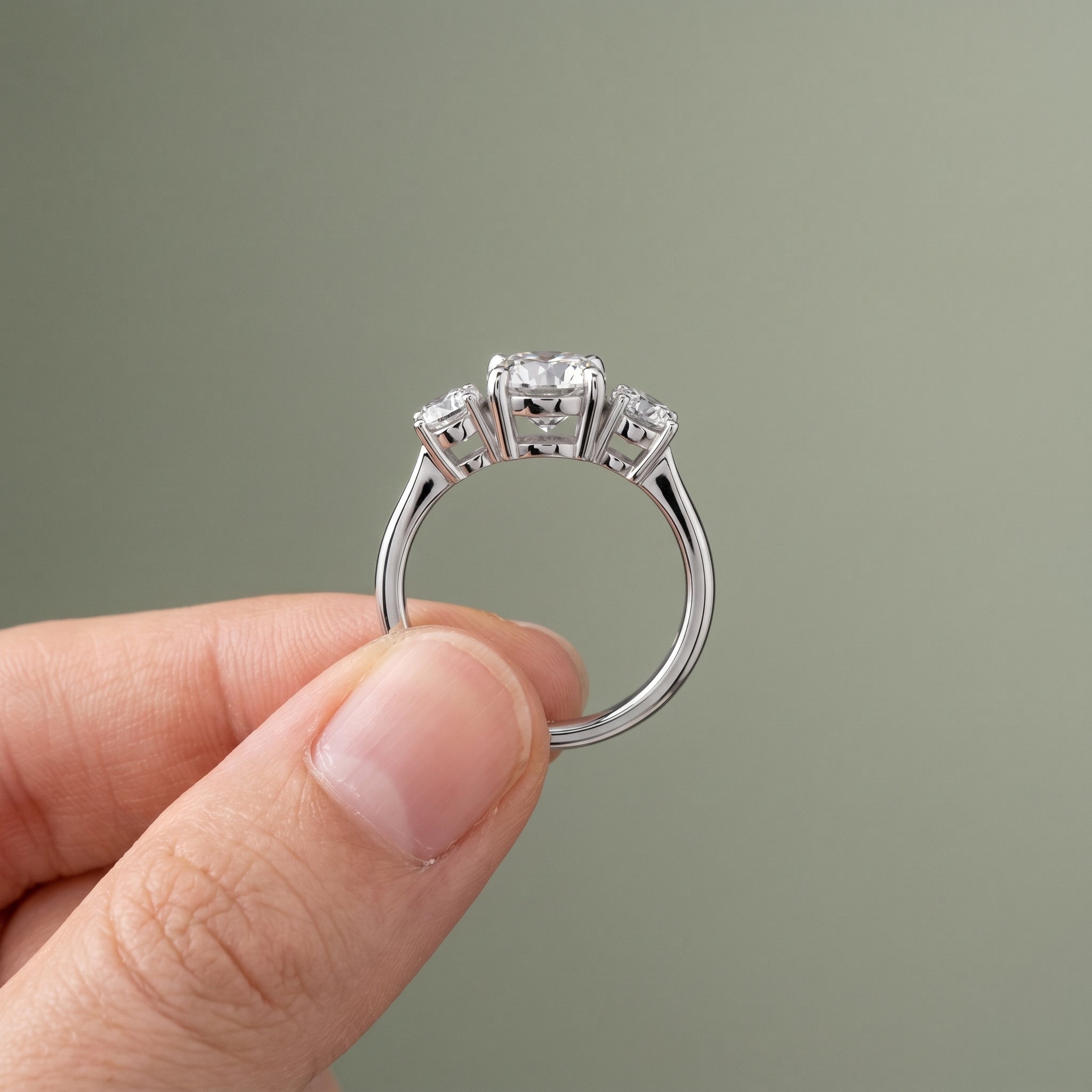 Three-Stone Round Moissanite Engagement Ring in 925 Sterling Silver