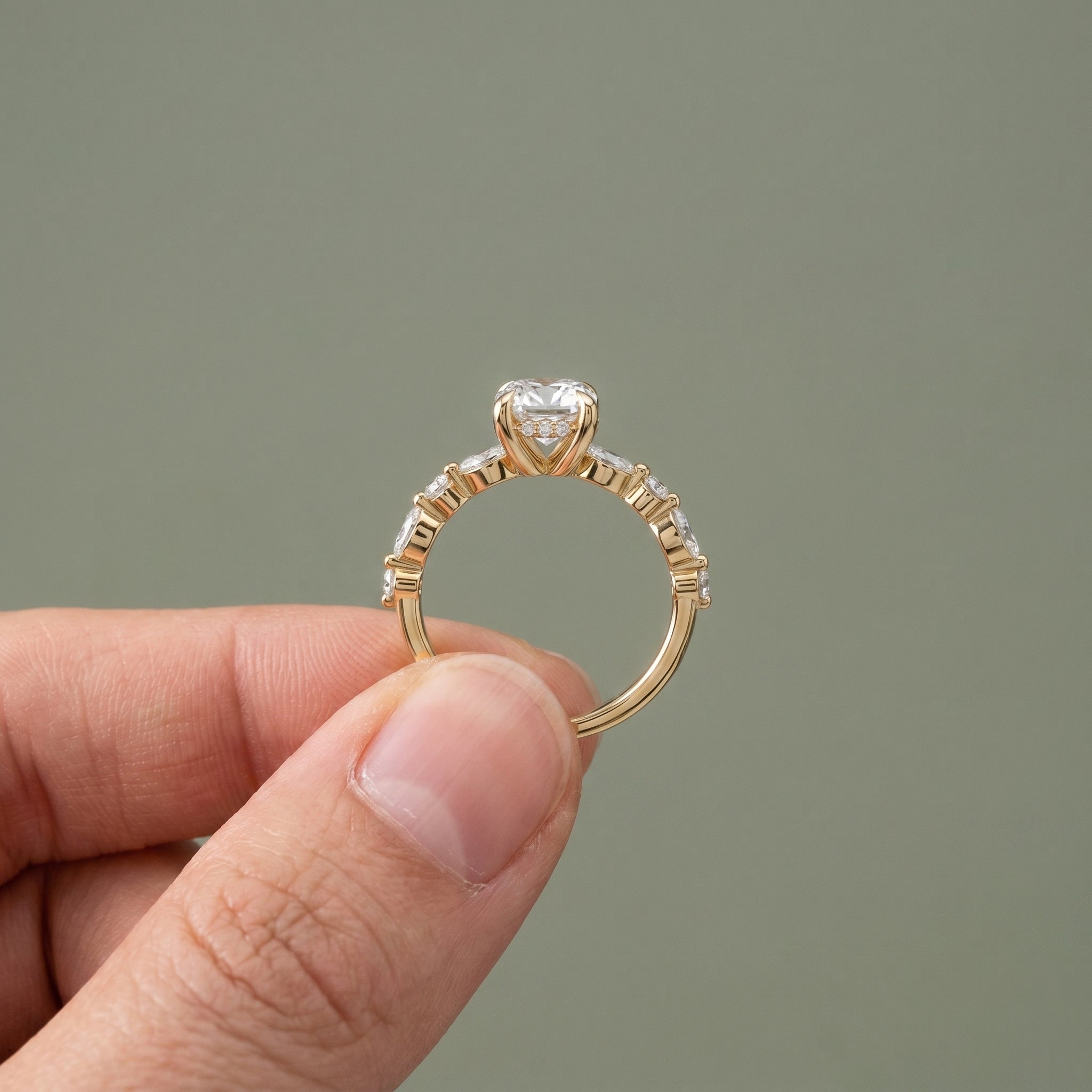 925 Silver Cushion Cut Moissanite Engagement Ring – Marquise & Round Accent Band | Pavia Jewels