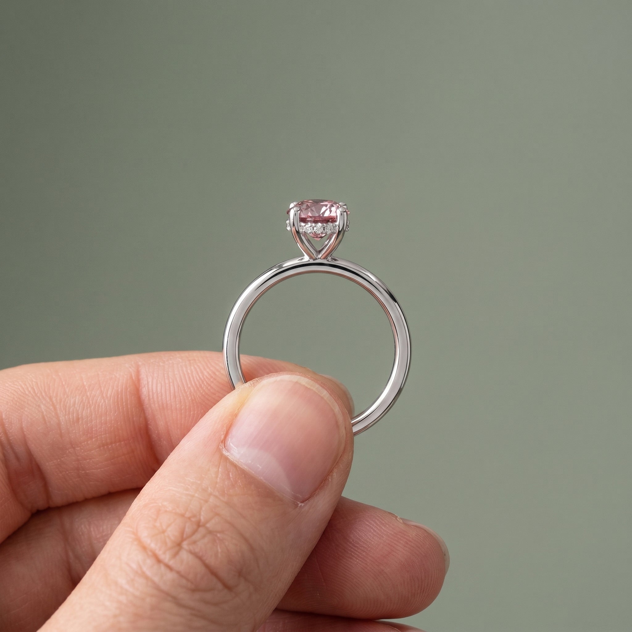 925 Silver Pink Round Moissanite Ring | 1 Ct Diamond-Look Hidden Halo Engagement Ring for Women