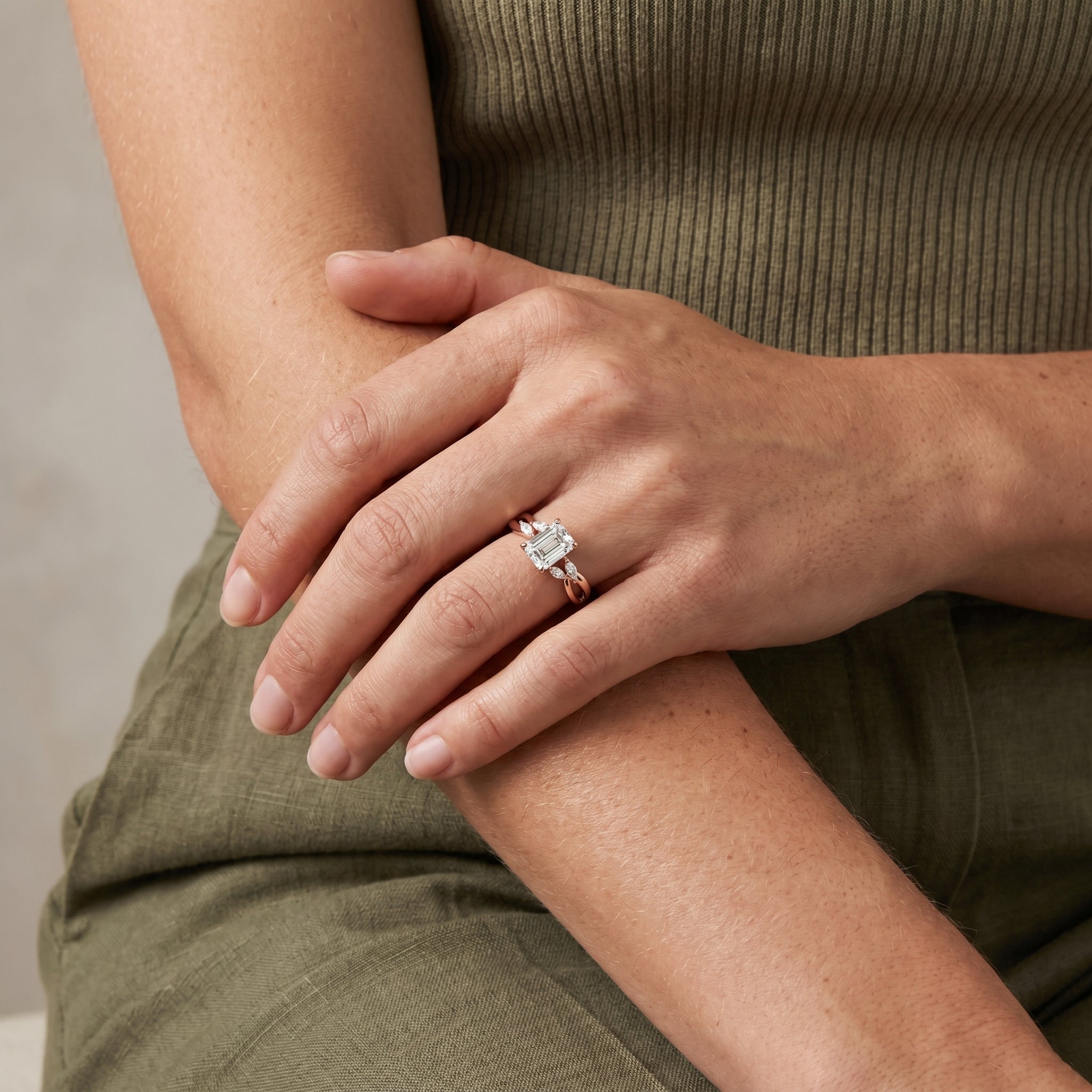 1.5 Carat Emerald Cut Moissanite Infinity Engagement Ring in 925 Sterling Silver