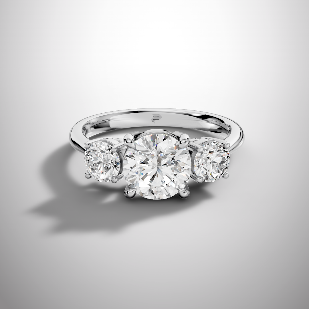 3 stone moissanite silver engagement ring with round cut center diamond and side stones luxury bridal ring Pavia Jewels