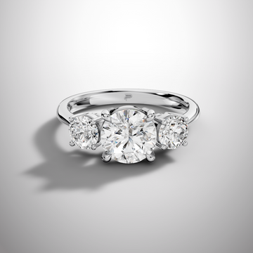 3 stone moissanite silver engagement ring with round cut center diamond and side stones luxury bridal ring Pavia Jewels