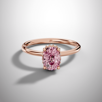 Pink cushion cut moissanite solitaire ring in yellow gold with 4 prong setting elegant engagement ring