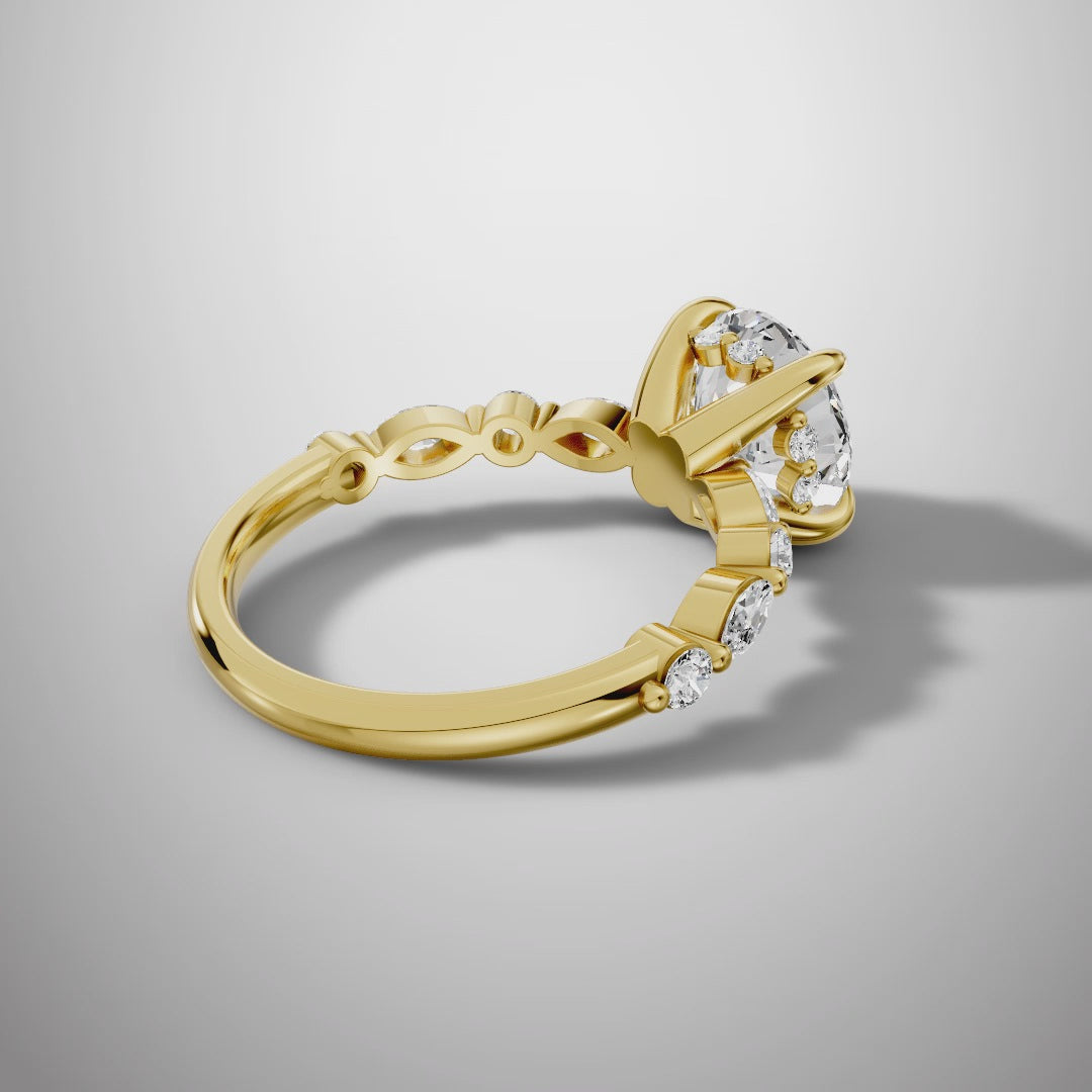 925 Silver 2 Carat Round Cut Moissanite Engagement Ring – Solitaire with Accent Stones | Pavia Jewels
