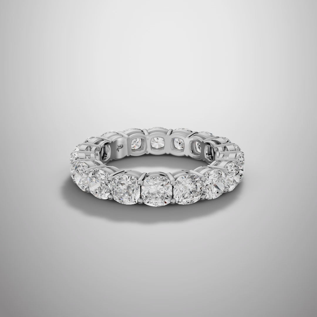 925 Silver Cushion Cut Moissanite Eternity Ring – Diamond Look Full Band Luxury Wedding Ring