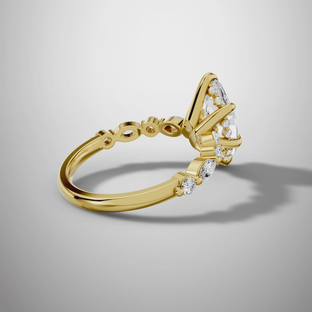 925 Silver Marquise Cut Moissanite Engagement Ring – Marquise & Round Accent Band | Pavia Jewels