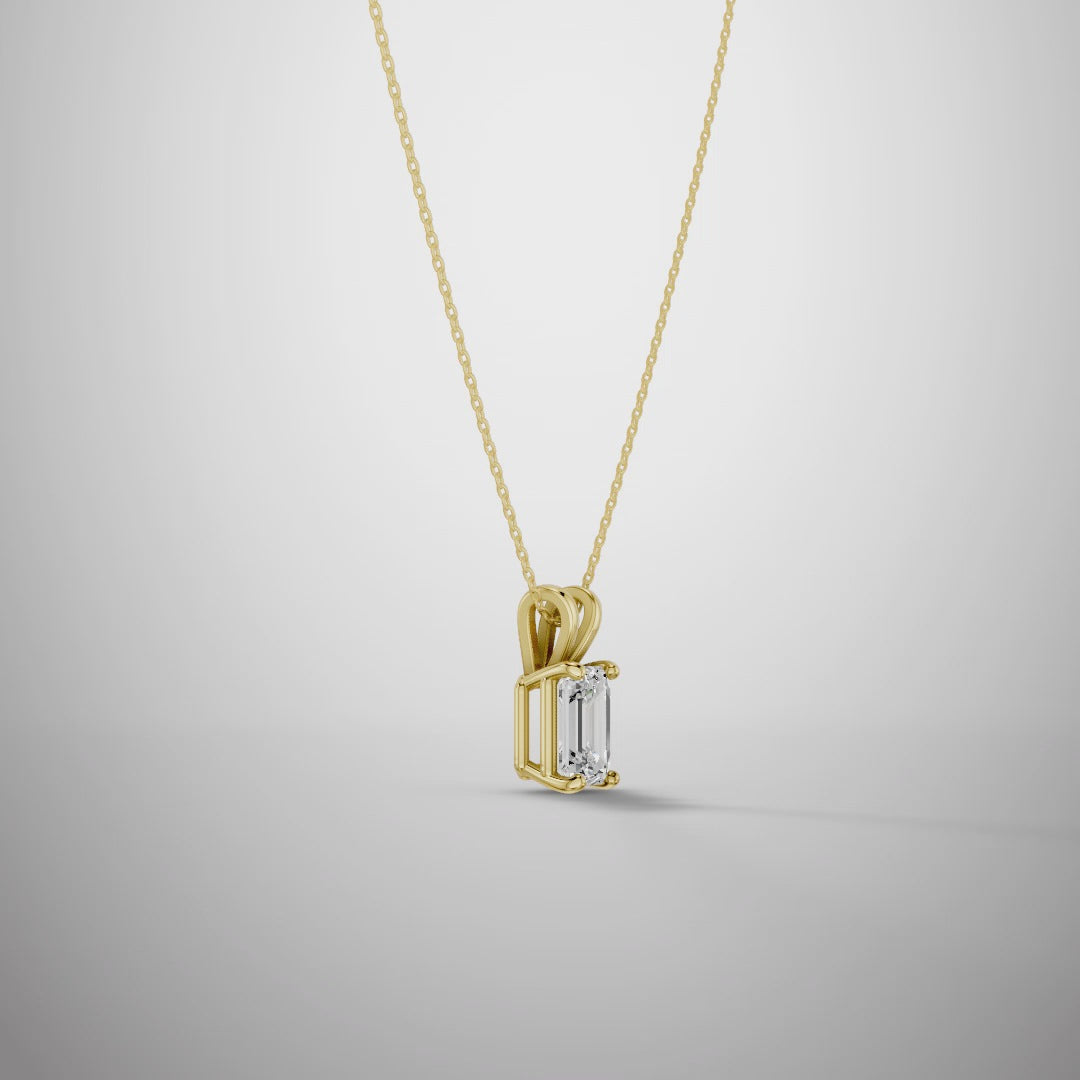 1 Carat Emerald Cut Moissanite Pendant Necklace in 925 Sterling Silver | Elegant Solitaire Necklace for Women | Pavia Jewels