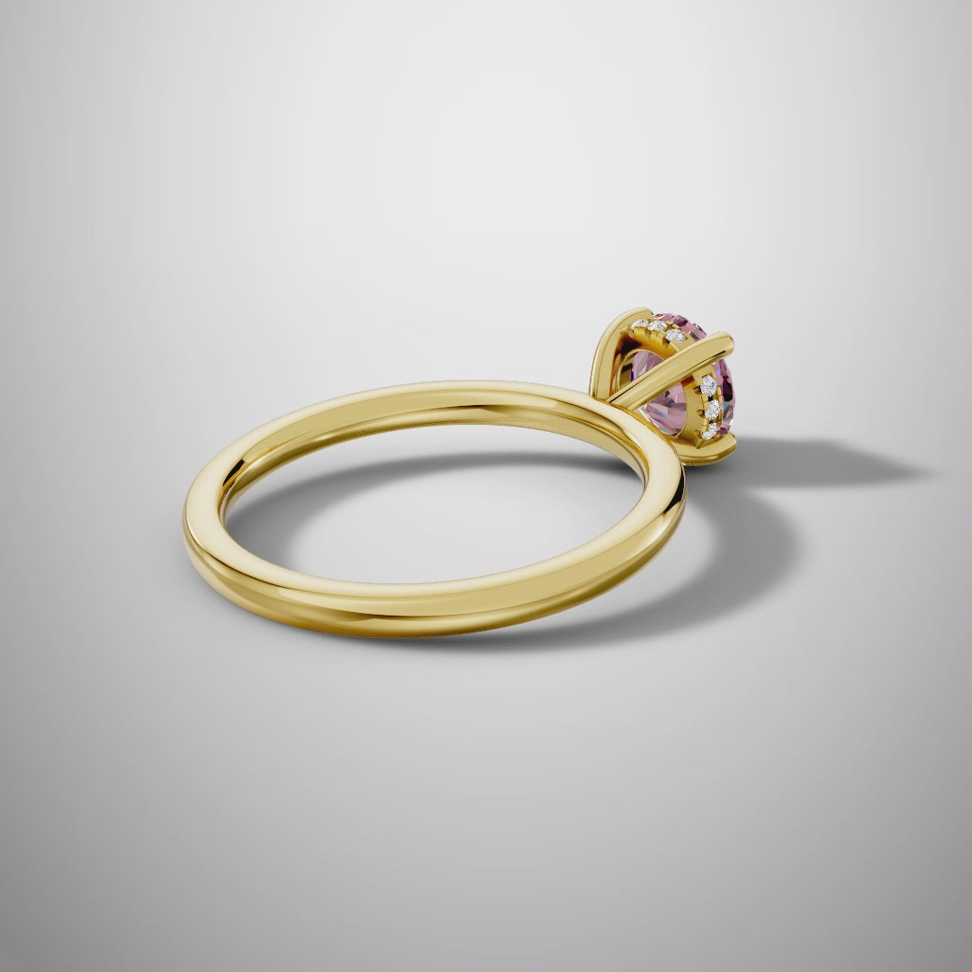 925 Silver Pink Round Moissanite Ring | 1 Ct Diamond-Look Hidden Halo Engagement Ring for Women