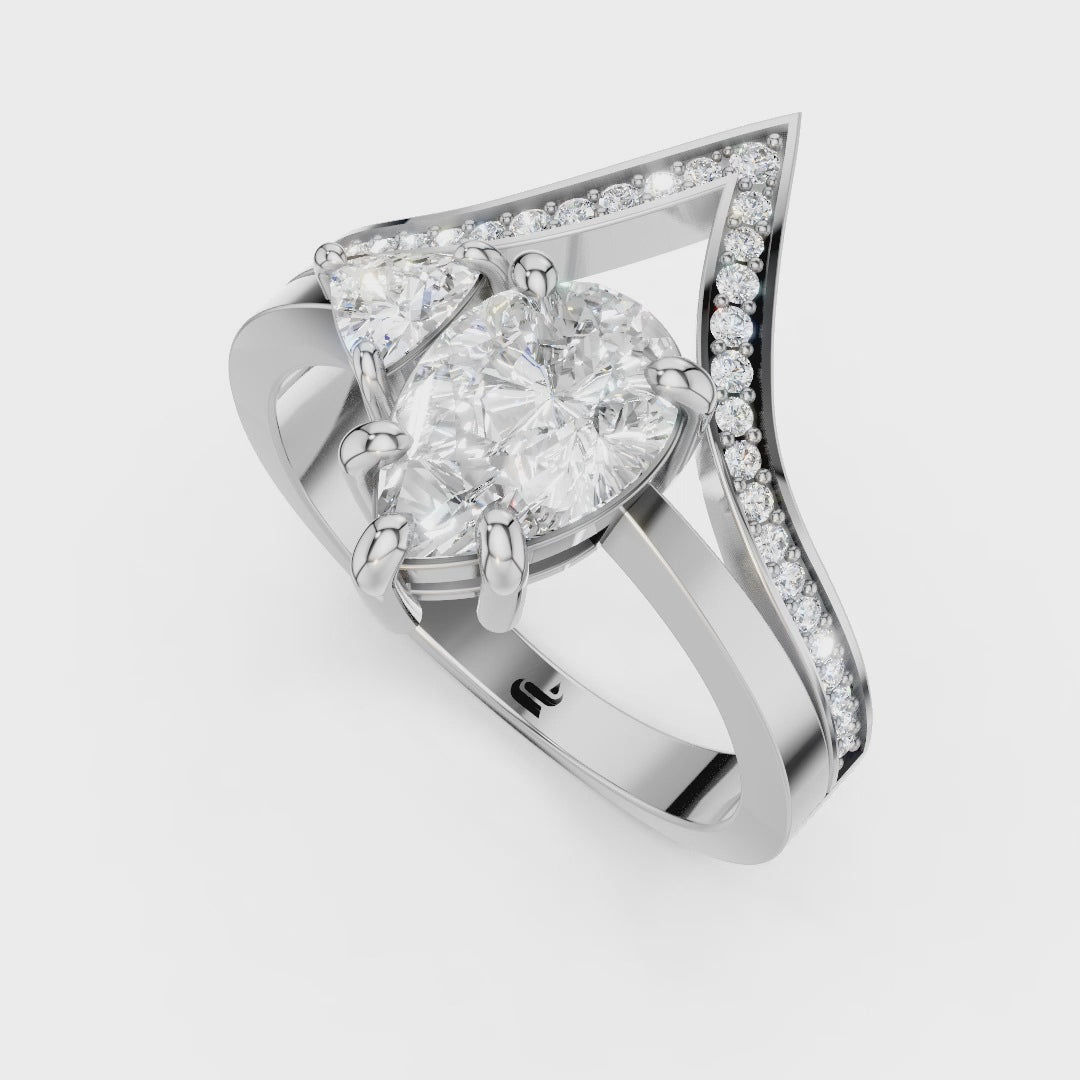 Modern V-Shape Moissanite Engagement Ring - Pear & Trillion Cut Accents in Sterling Silver