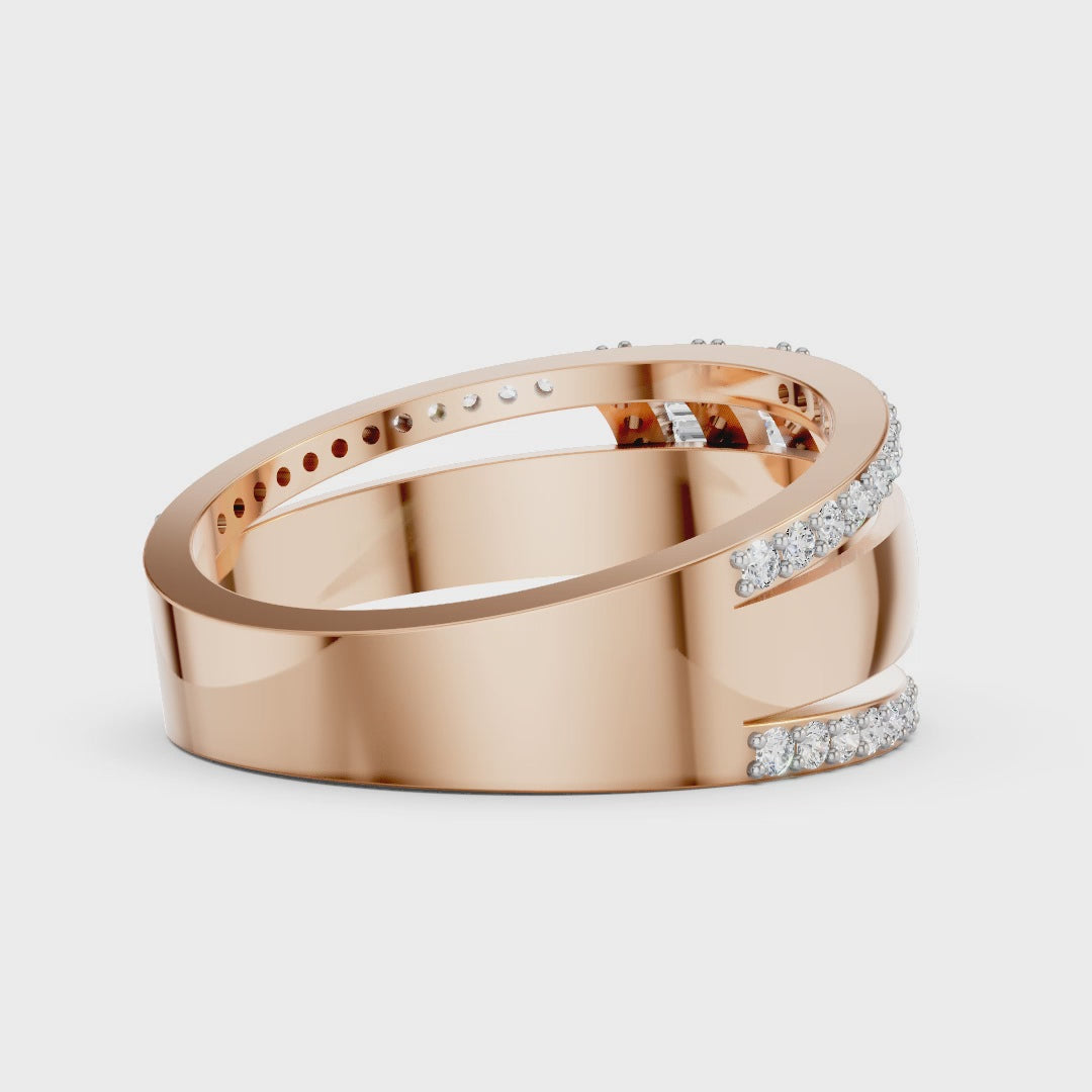 Wide Art Deco Moissanite Statement Ring - Baguette & Round Pave Band in Sterling Silver