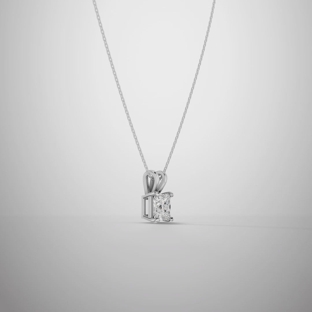 1 Carat Princess Cut Moissanite Pendant Necklace in 925 Sterling Silver | Classic Solitaire Necklace for Women | Pavia Jewels