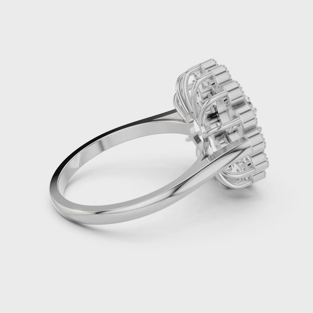 Luxury Moissanite Cluster Ring | Premium Sterling Silver 925 Baguette & Halo Design