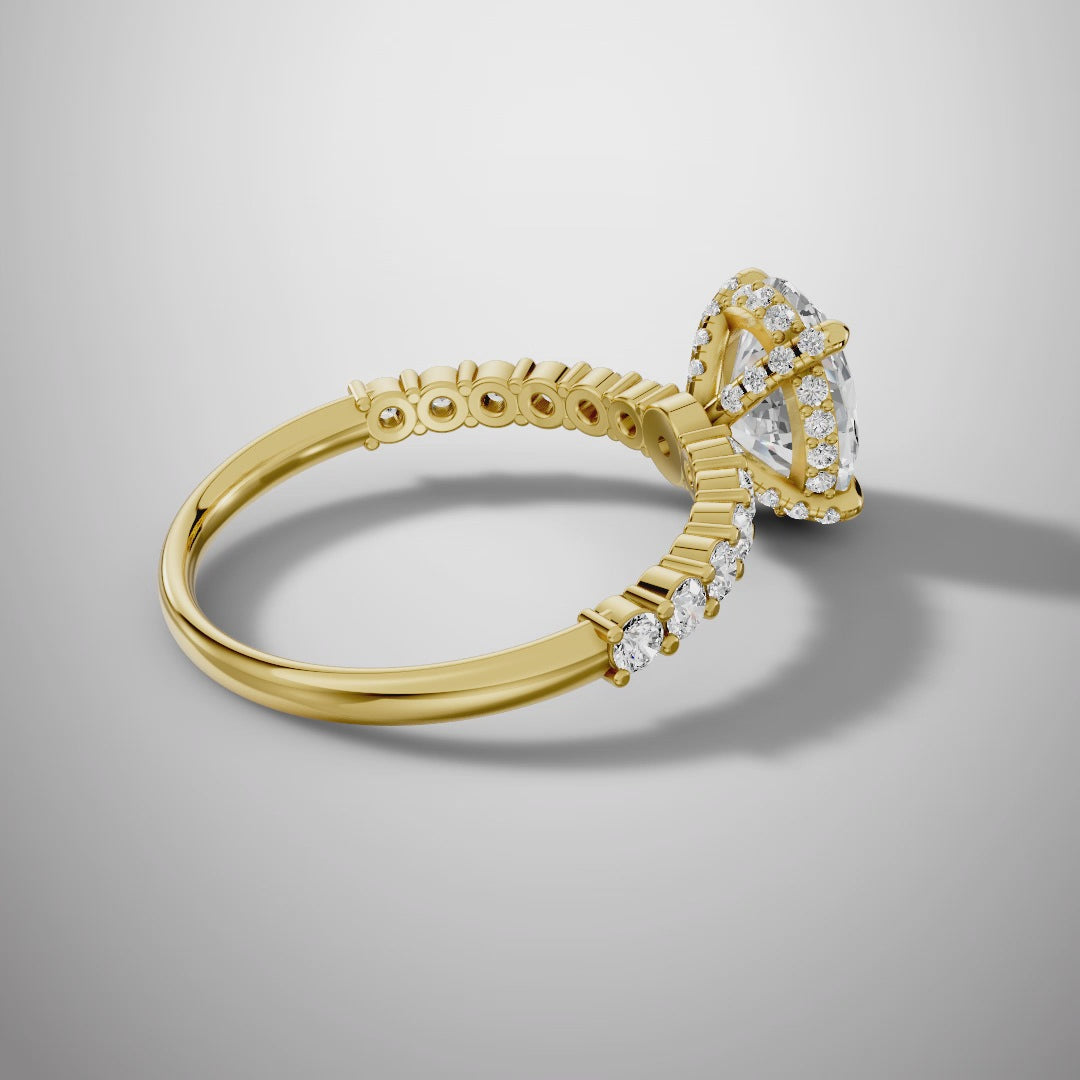 925 Silver Oval Cut Moissanite Engagement Ring – Pavé Diamond Style Band | Pavia Jewels