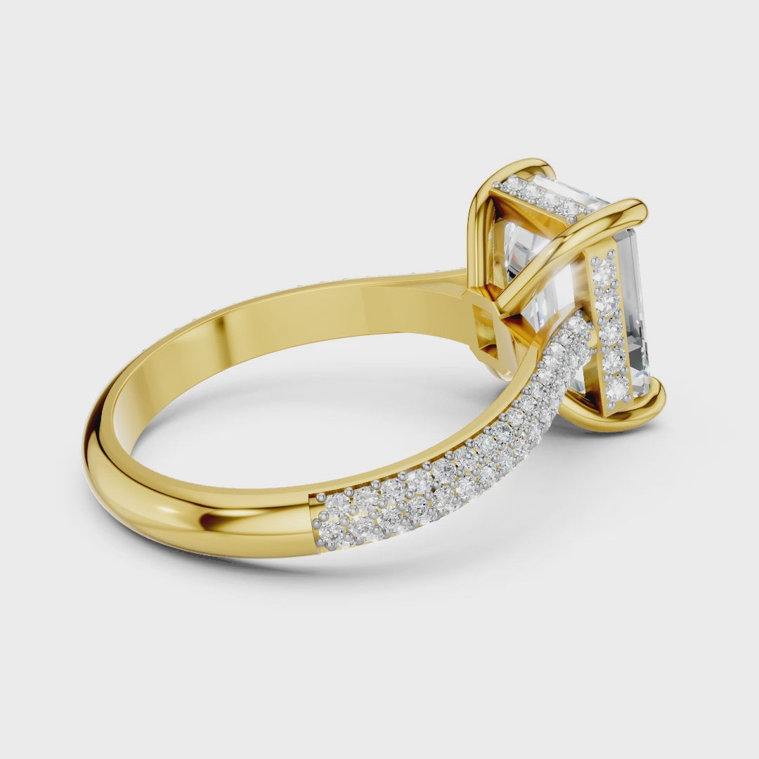 Emerald Cut Moissanite Pave Engagement Ring | Statement Four-Prong Setting