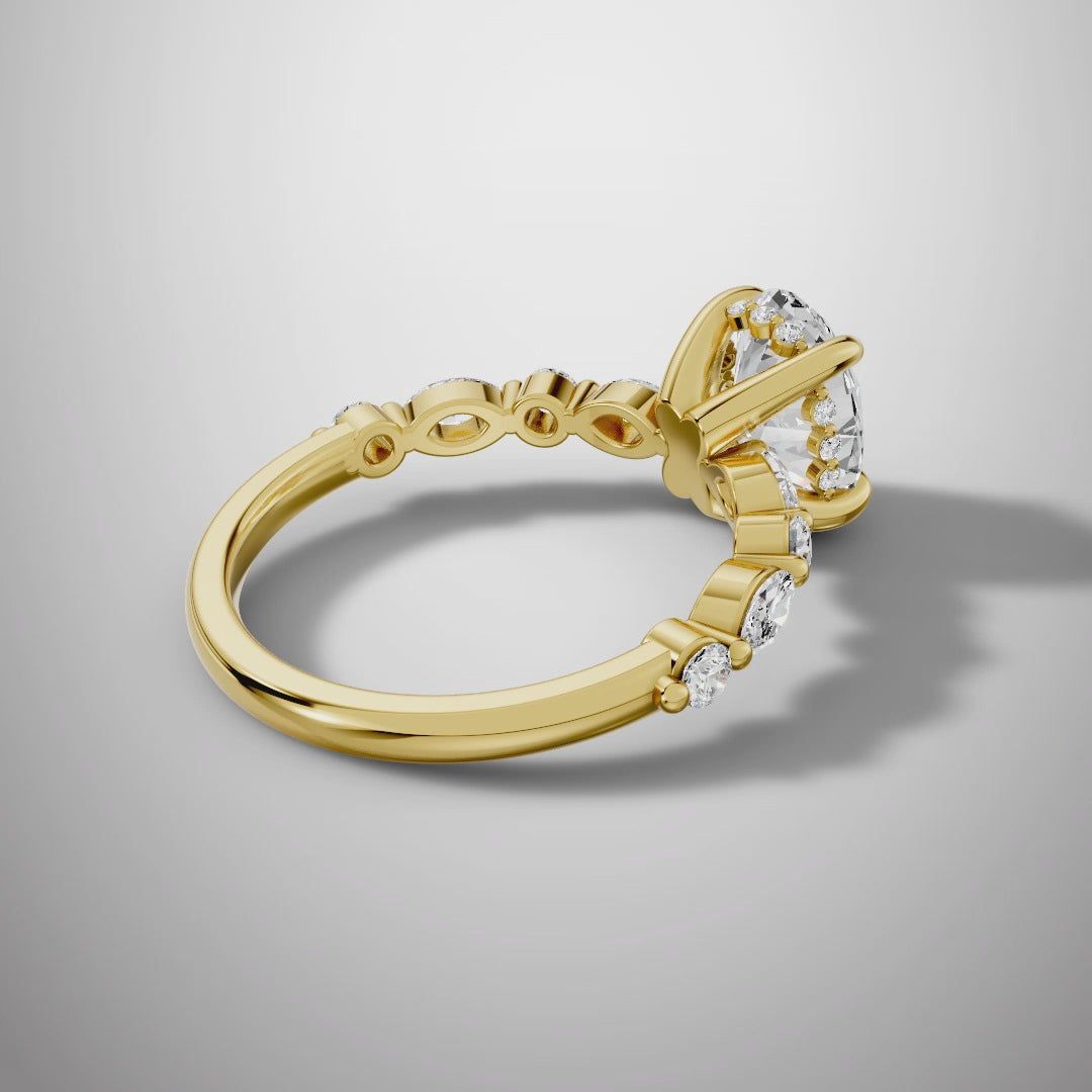 925 Silver Oval Cut Moissanite Engagement Ring – Marquise & Round Accent Band | Pavia Jewels