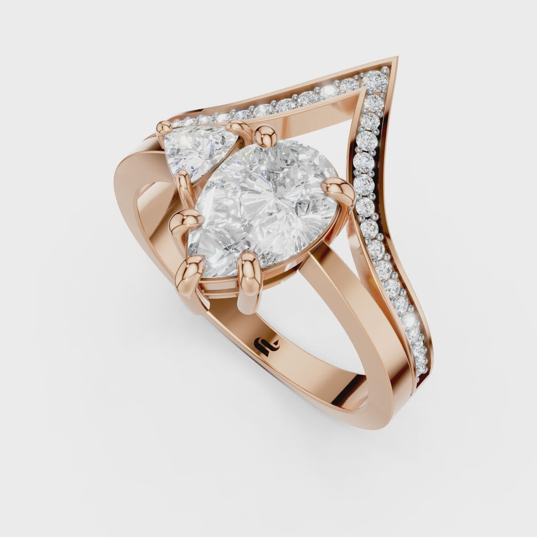 Modern V-Shape Moissanite Engagement Ring - Pear & Trillion Cut Accents in Sterling Silver