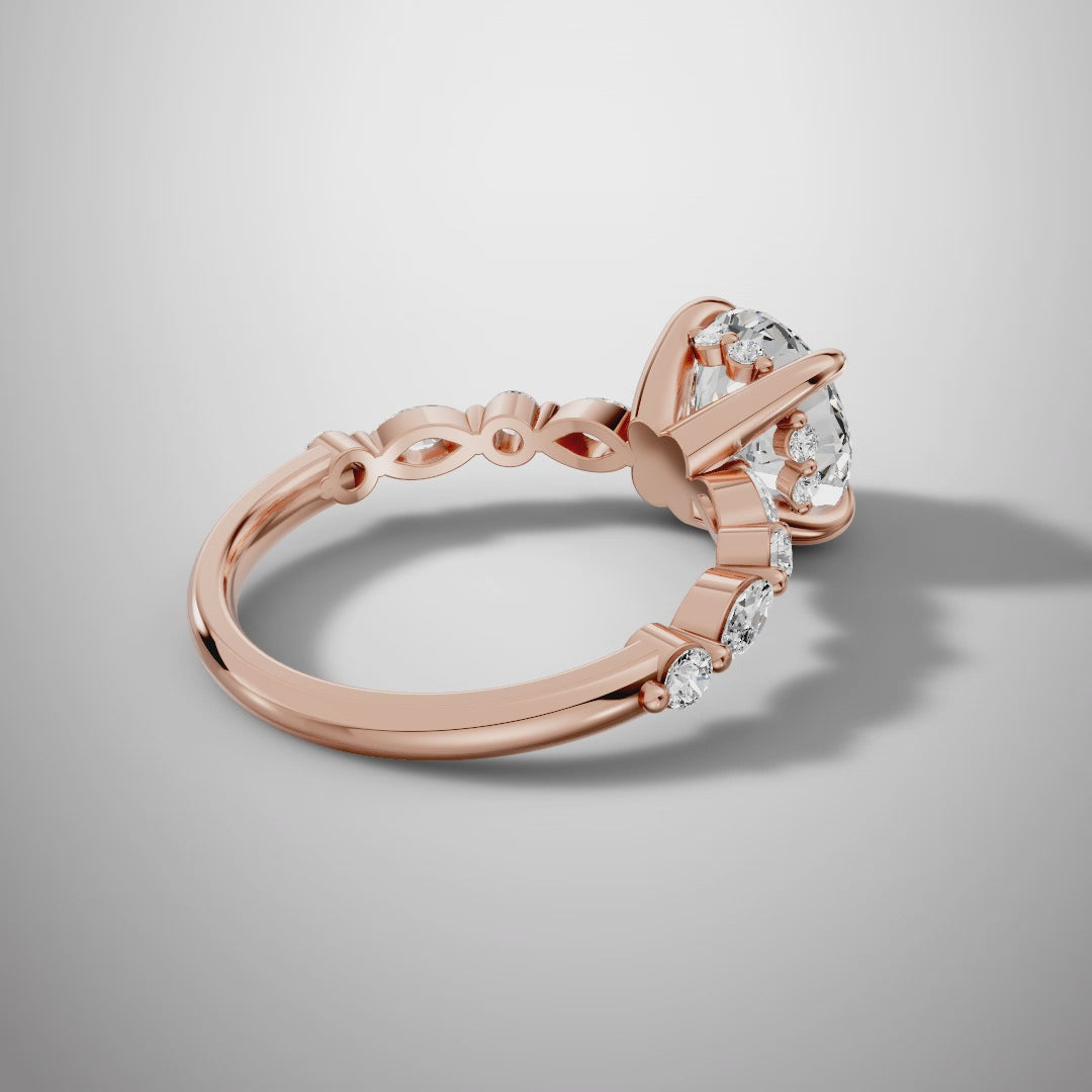 925 Silver 2 Carat Round Cut Moissanite Engagement Ring – Solitaire with Accent Stones | Pavia Jewels