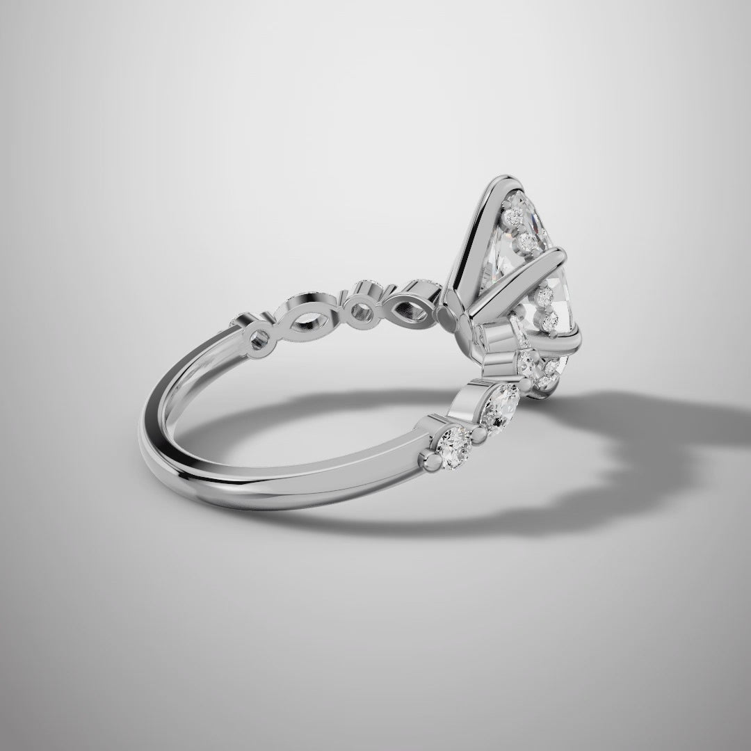 925 Silver Marquise Cut Moissanite Engagement Ring – Marquise & Round Accent Band | Pavia Jewels