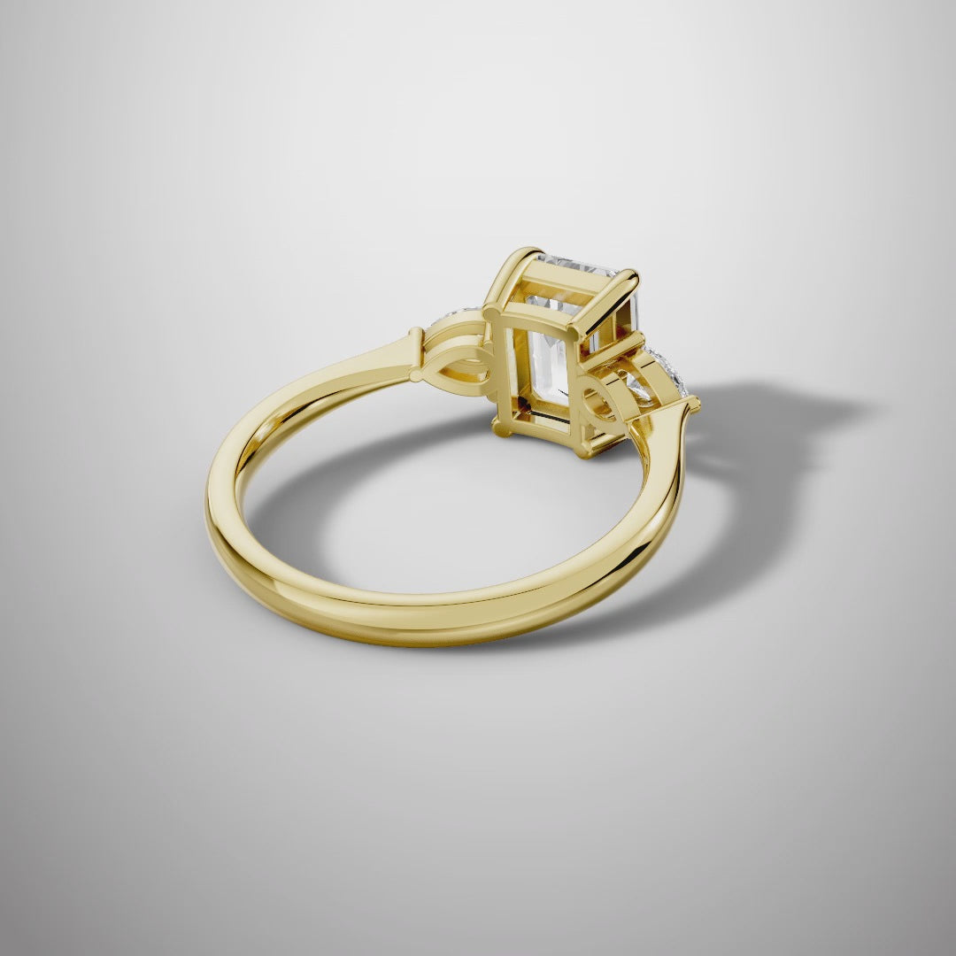 2 Carat Emerald Cut Moissanite Three Stone Ring in 925 Sterling Silver