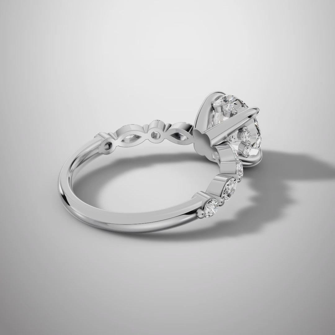 925 Silver 2 Carat Round Cut Moissanite Engagement Ring – Solitaire with Accent Stones | Pavia Jewels