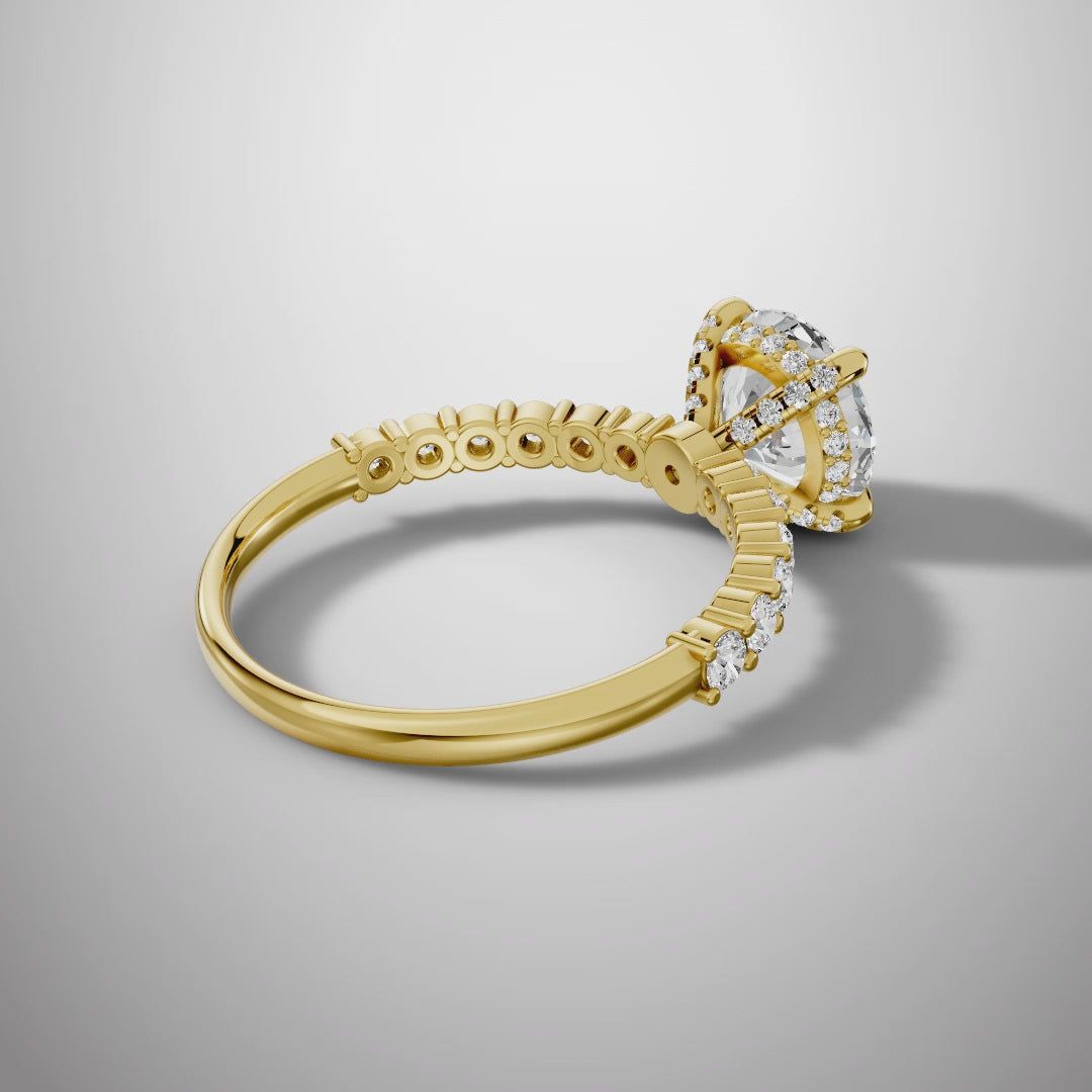 925 Silver Round Cut Moissanite Engagement Ring – Pavé Diamond Style Band | Pavia Jewels
