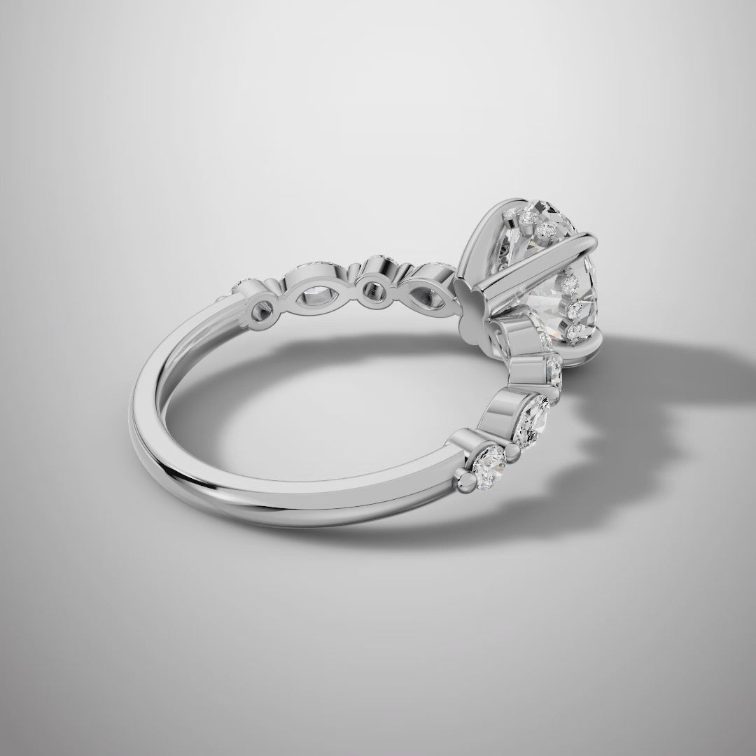 925 Silver Oval Cut Moissanite Engagement Ring – Marquise & Round Accent Band | Pavia Jewels
