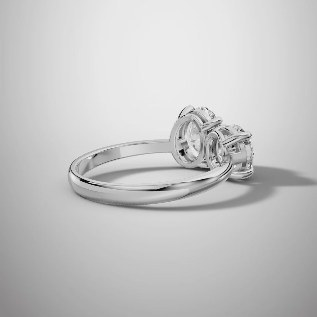Toi et Moi Oval & Round Moissanite Engagement Ring in 925 Sterling Silver