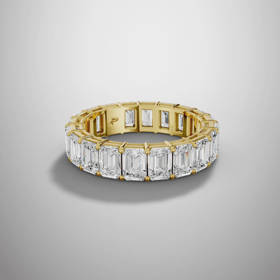 925 Silver Emerald Cut Moissanite Eternity Ring – Diamond Look Full Band Luxury Wedding Ring
