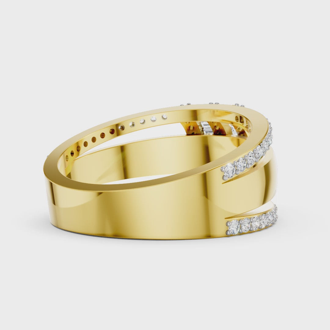 Wide Art Deco Moissanite Statement Ring - Baguette & Round Pave Band in Sterling Silver