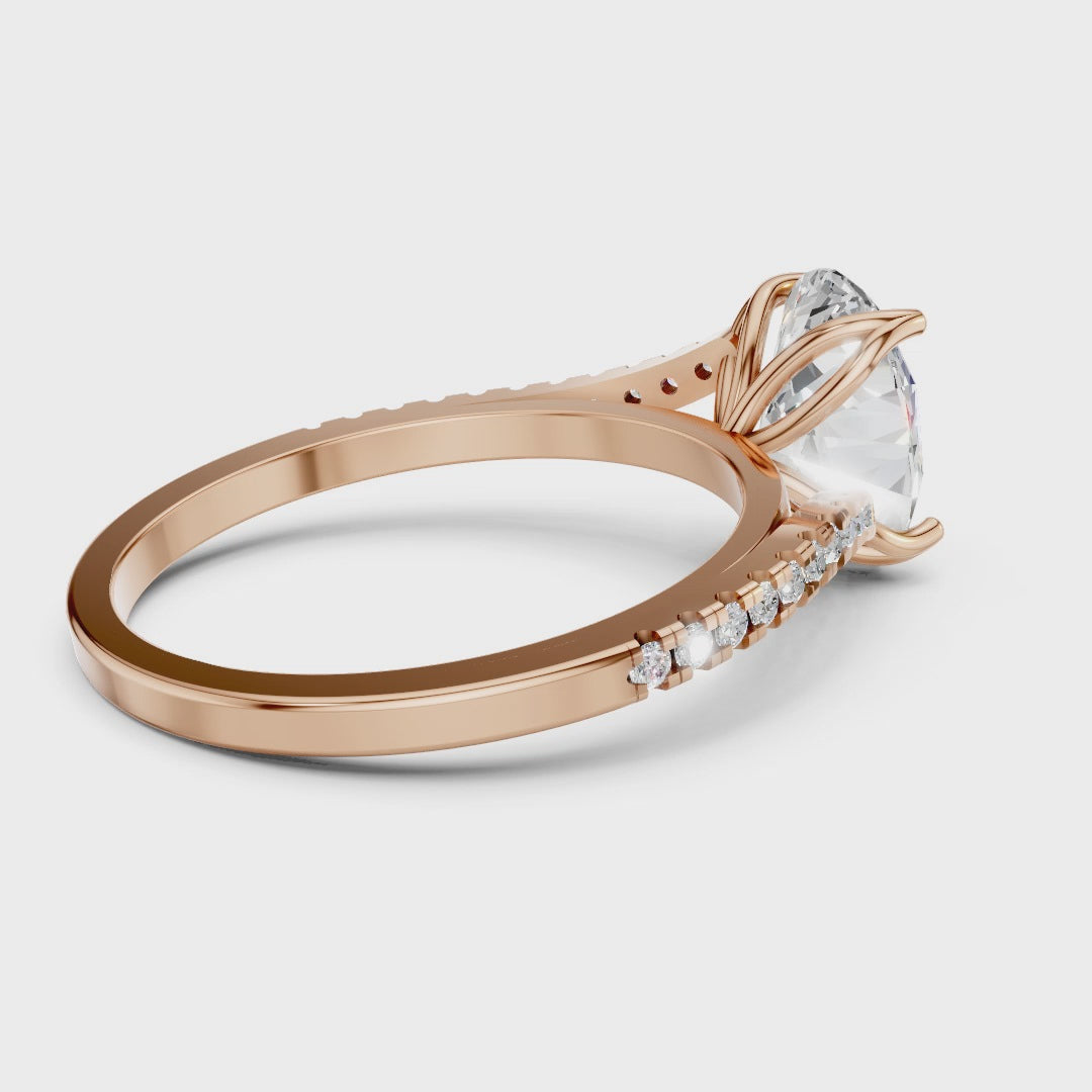 Oval Moissanite Pavé Engagement Ring - Sterling Silver 925 Wedding & Anniversary Band