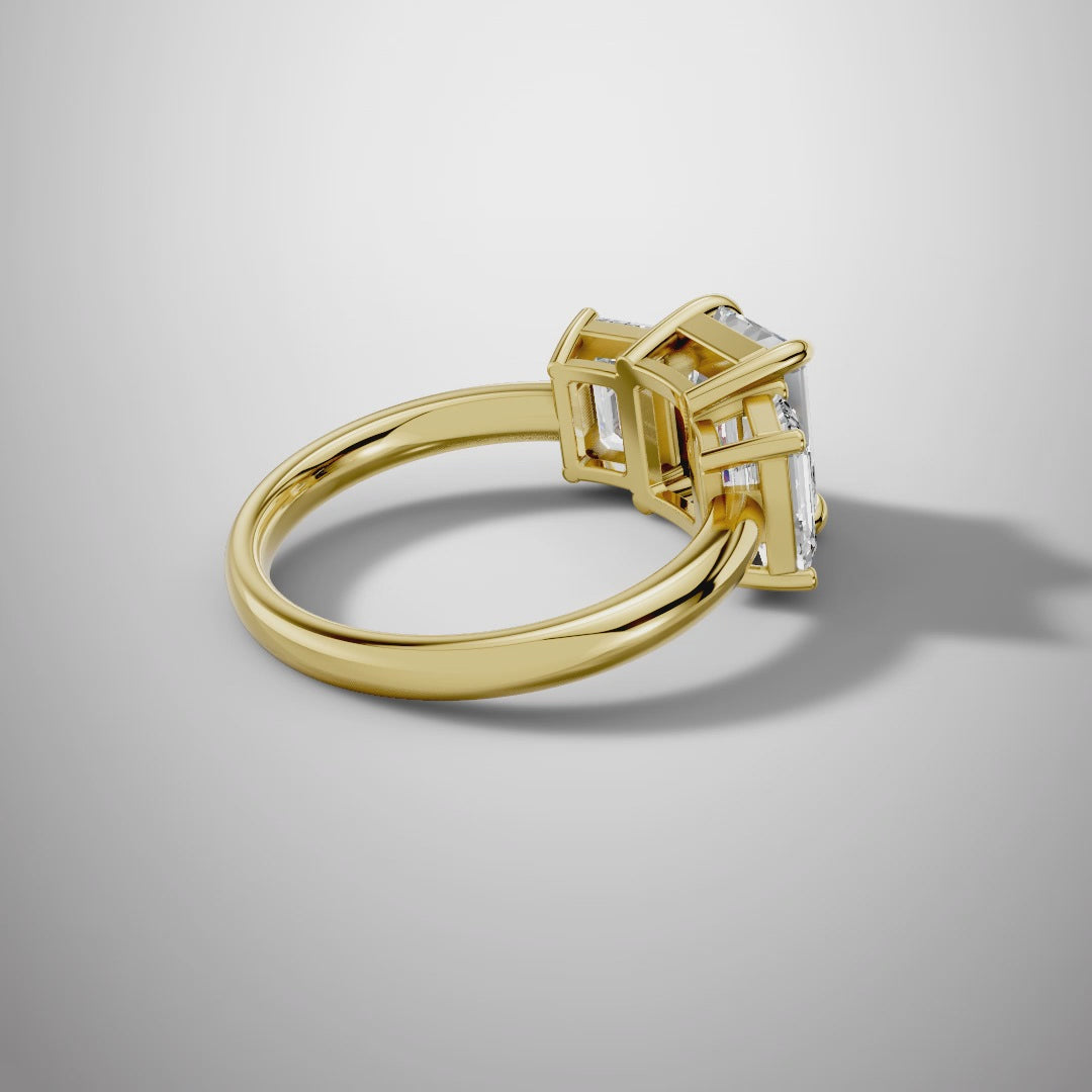 2.5 Carat Emerald Cut Moissanite Three Stone Ring in 925 Sterling Silver