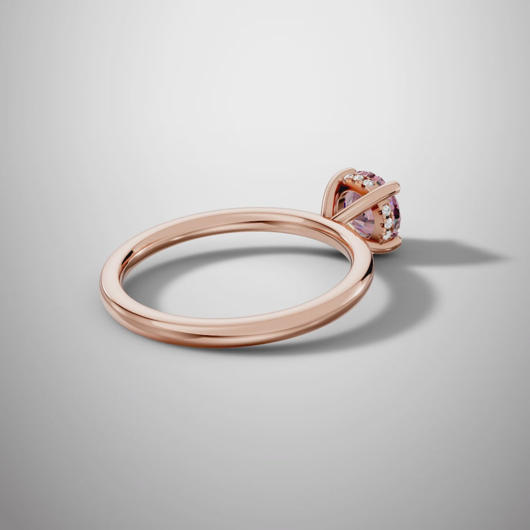 925 Silver Pink Round Moissanite Ring | 1 Ct Diamond-Look Hidden Halo Engagement Ring for Women