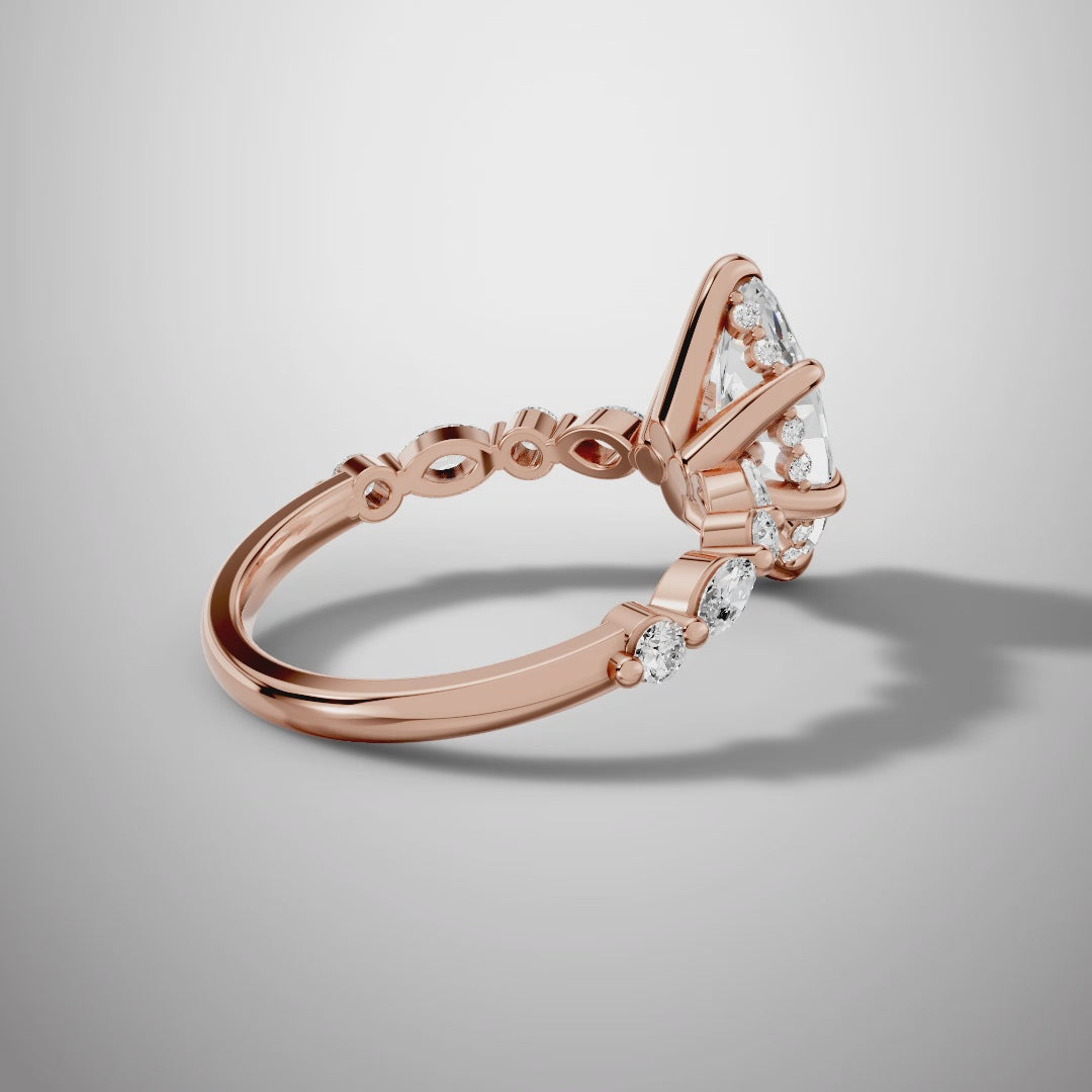 925 Silver Marquise Cut Moissanite Engagement Ring – Marquise & Round Accent Band | Pavia Jewels