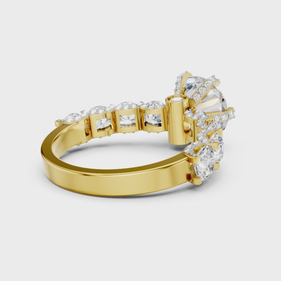 Grand Round Moissanite & Diamond Accent Ring - Micro Pavé & Graduated Side Stones in Sterling Silver