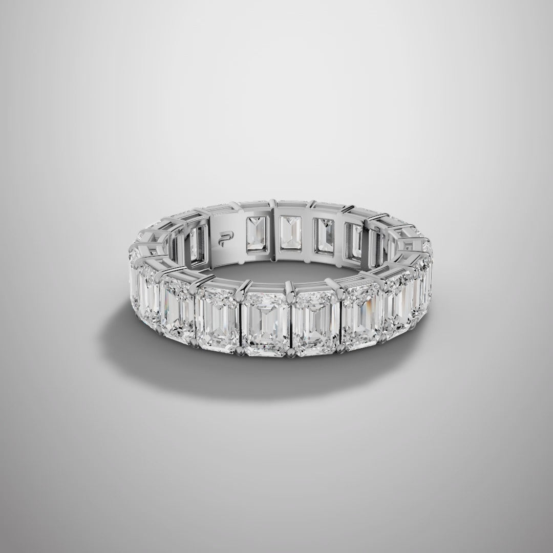 925 Silver Emerald Cut Moissanite Eternity Ring – Diamond Look Full Band Luxury Wedding Ring