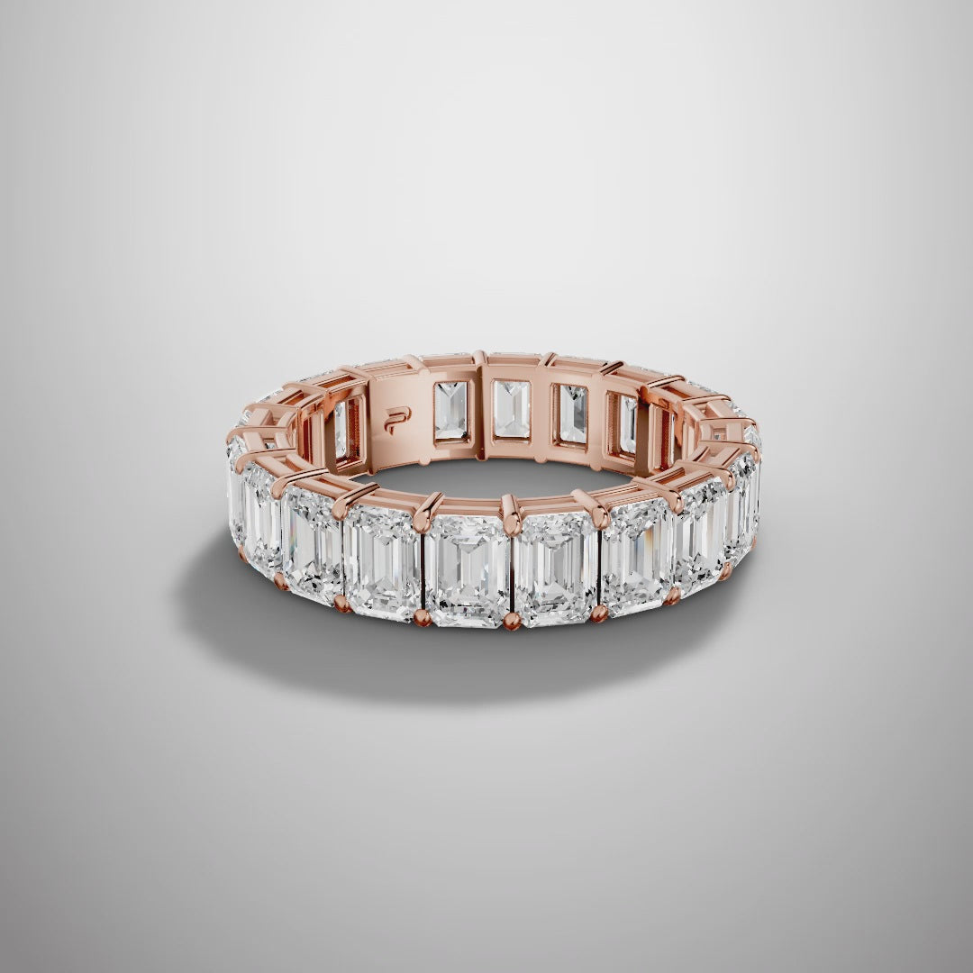 925 Silver Emerald Cut Moissanite Eternity Ring – Diamond Look Full Band Luxury Wedding Ring