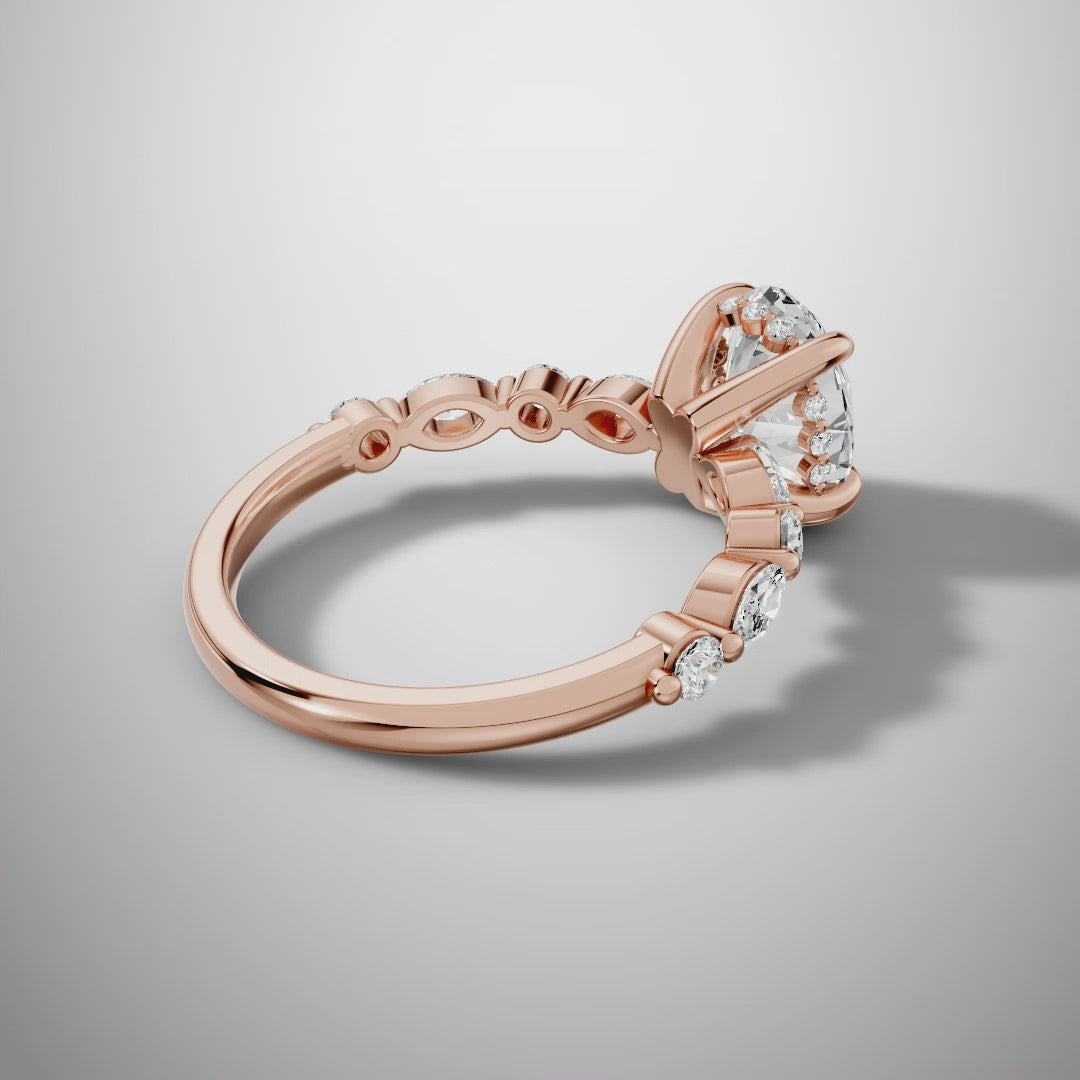 925 Silver Oval Cut Moissanite Engagement Ring – Marquise & Round Accent Band | Pavia Jewels