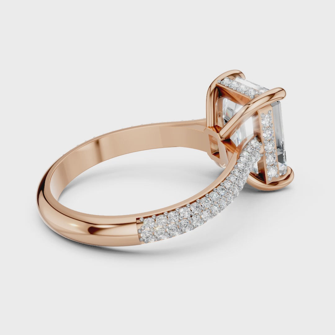 Emerald Cut Moissanite Pave Engagement Ring | Statement Four-Prong Setting