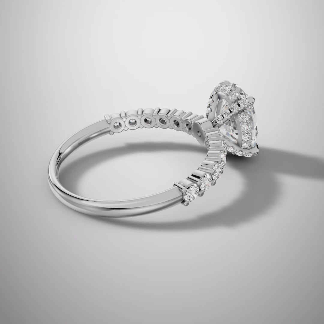 925 Silver Oval Cut Moissanite Engagement Ring – Pavé Diamond Style Band | Pavia Jewels