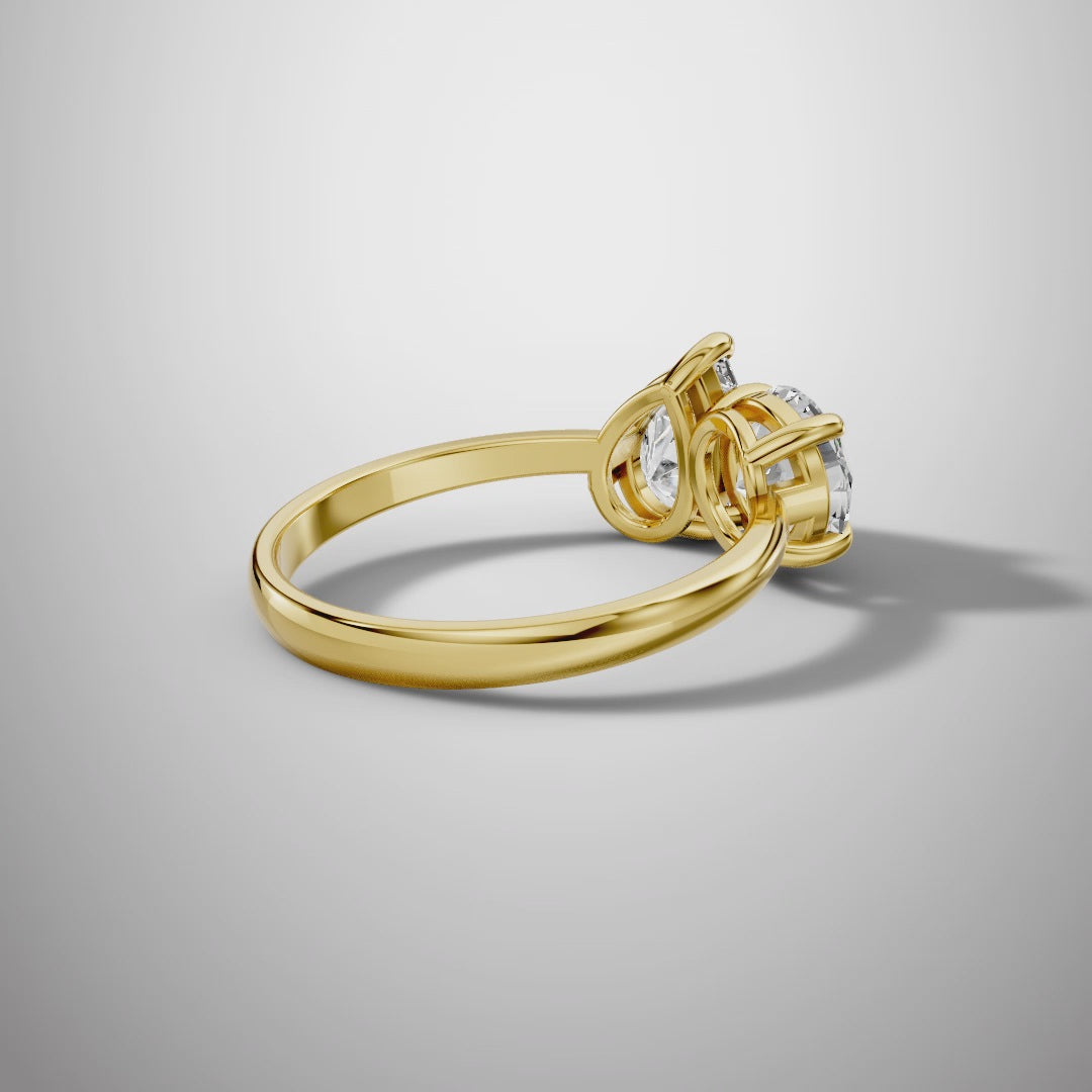 Toi et Moi Round & Pear Moissanite Engagement Ring in 925 Sterling Silver