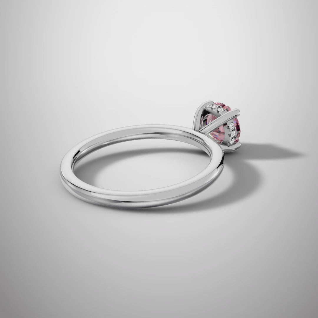 925 Silver Pink Round Moissanite Ring | 1 Ct Diamond-Look Hidden Halo Engagement Ring for Women