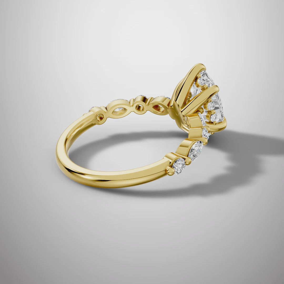 925 Silver Pear Cut Moissanite Engagement Ring – Marquise & Round Accent Band | Pavia Jewels