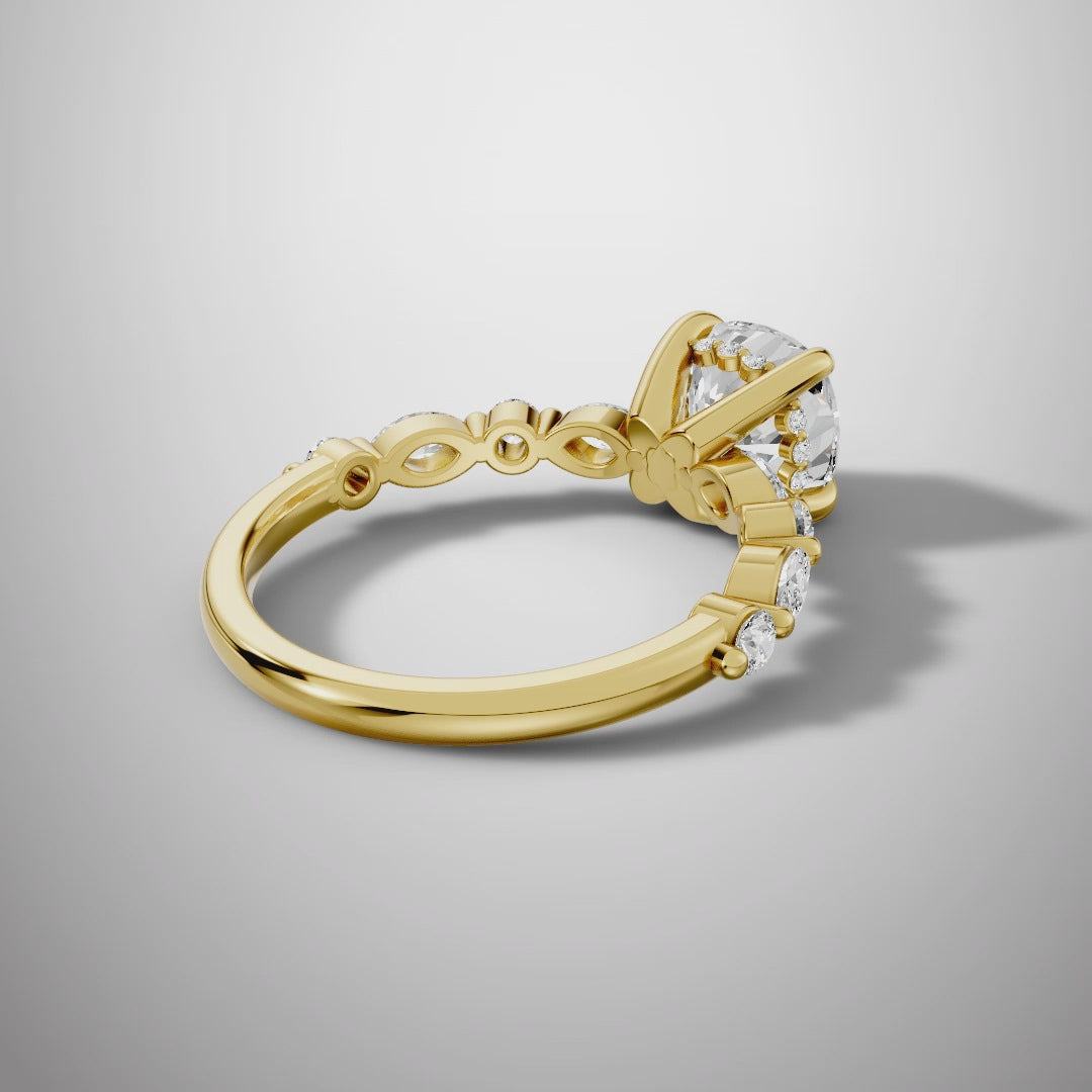 925 Silver Cushion Cut Moissanite Engagement Ring – Marquise & Round Accent Band | Pavia Jewels