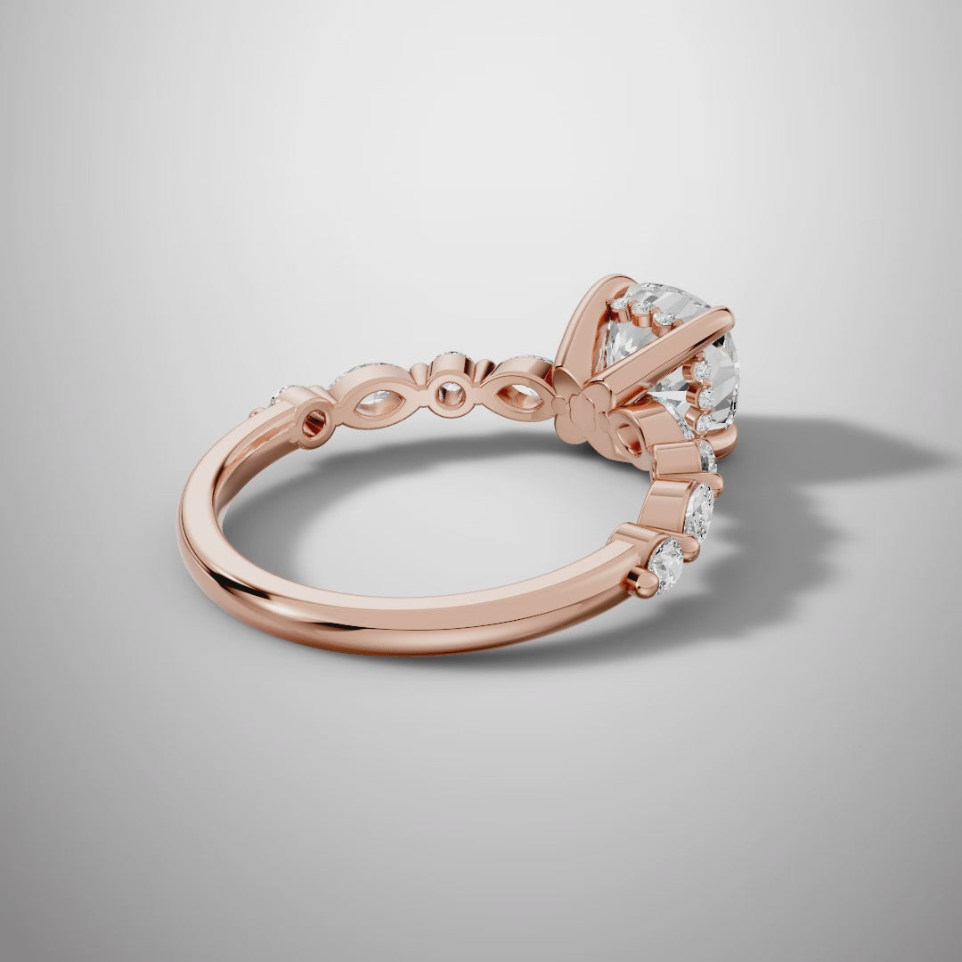 925 Silver Cushion Cut Moissanite Engagement Ring – Marquise & Round Accent Band | Pavia Jewels