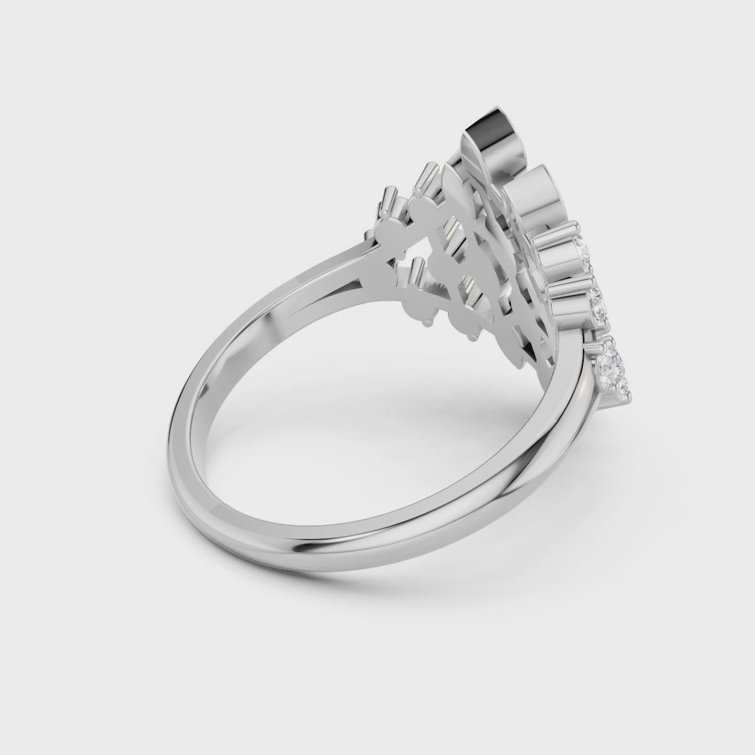 925 Sterling Silver Moissanite Cluster Ring – Elegant Leaf Design for Women