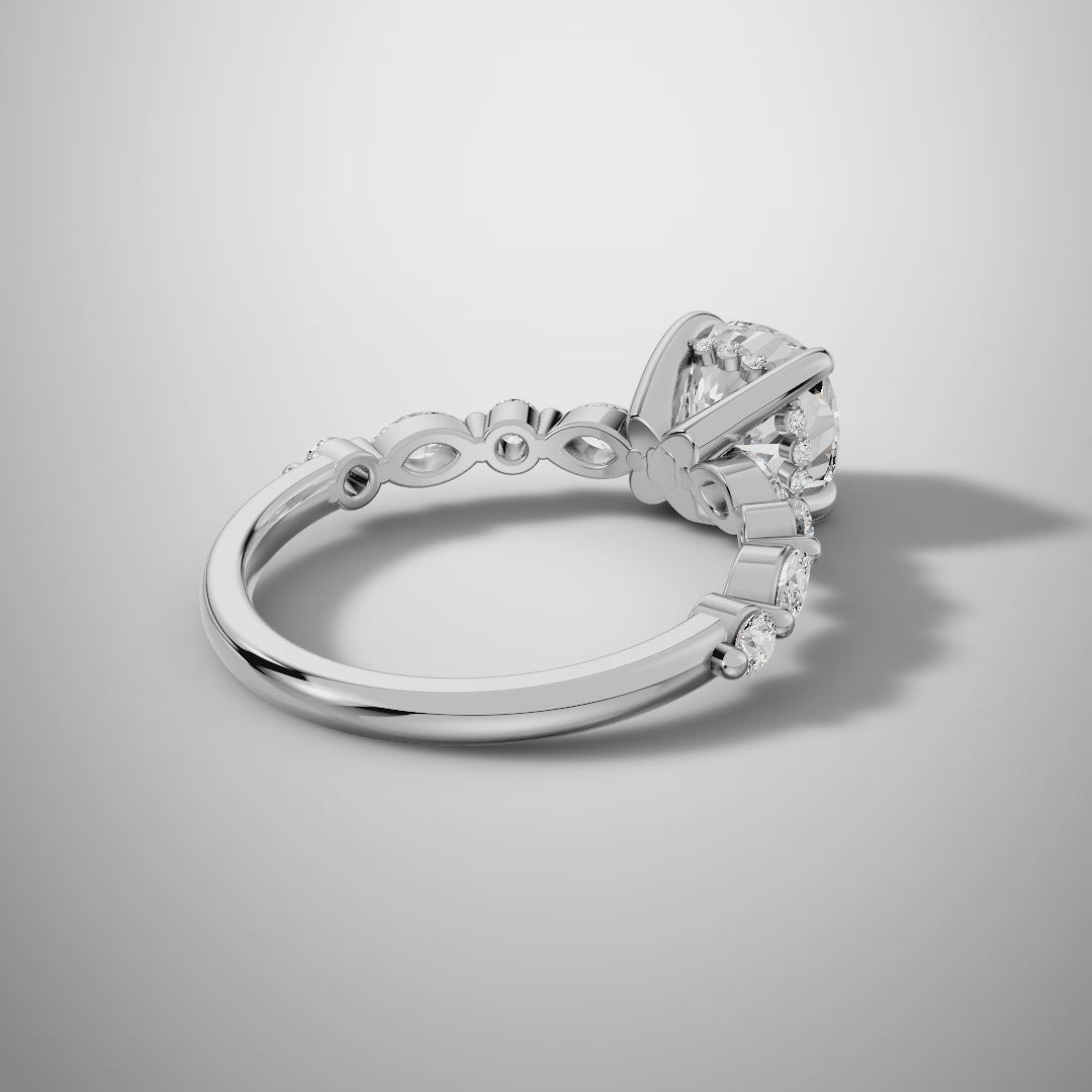 925 Silver Cushion Cut Moissanite Engagement Ring – Marquise & Round Accent Band | Pavia Jewels