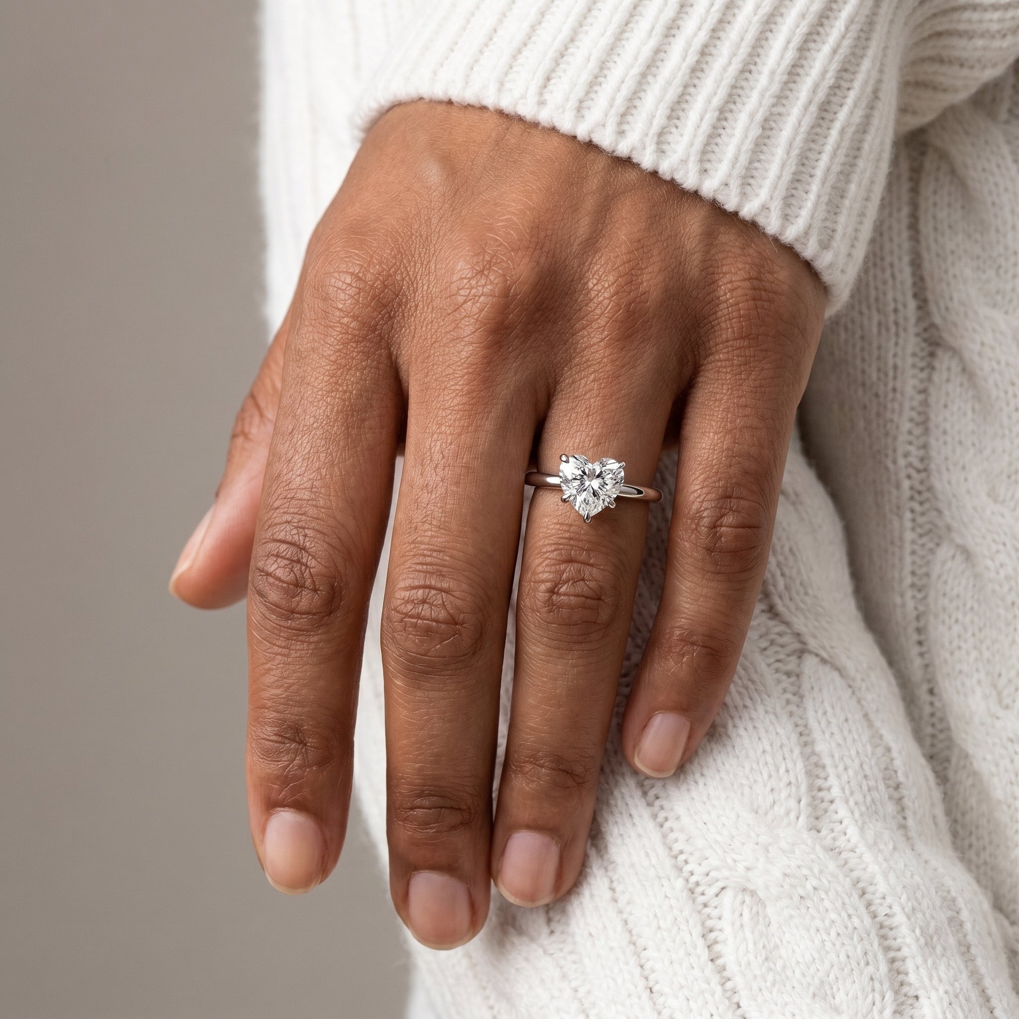 Luxury heart cut moissanite solitaire ring in sterling silver
