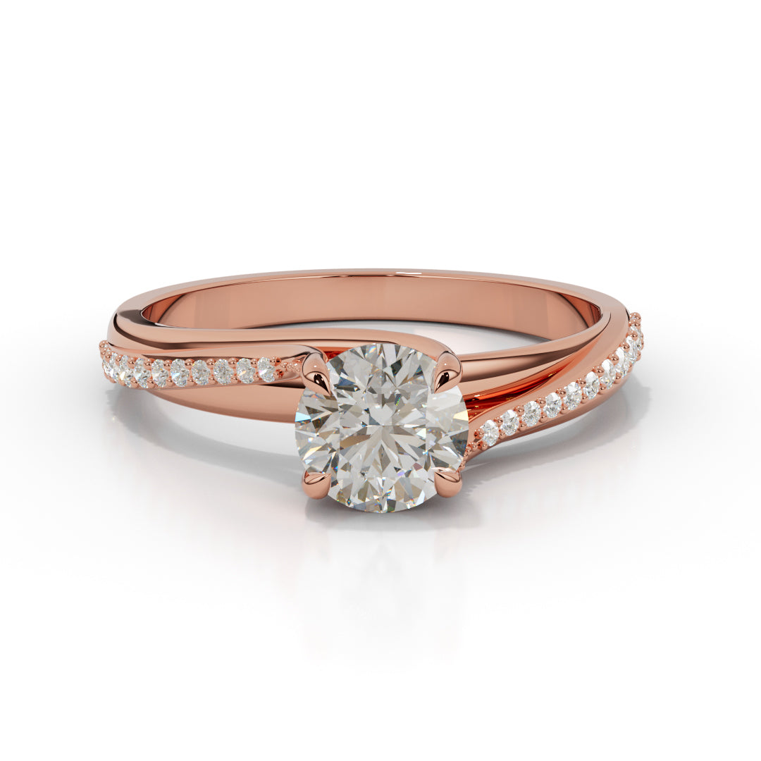 White Gold Pave Diamond Solitaire Ring